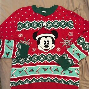 Disney Red and Green Crewneck Sweater with Festive Patterns